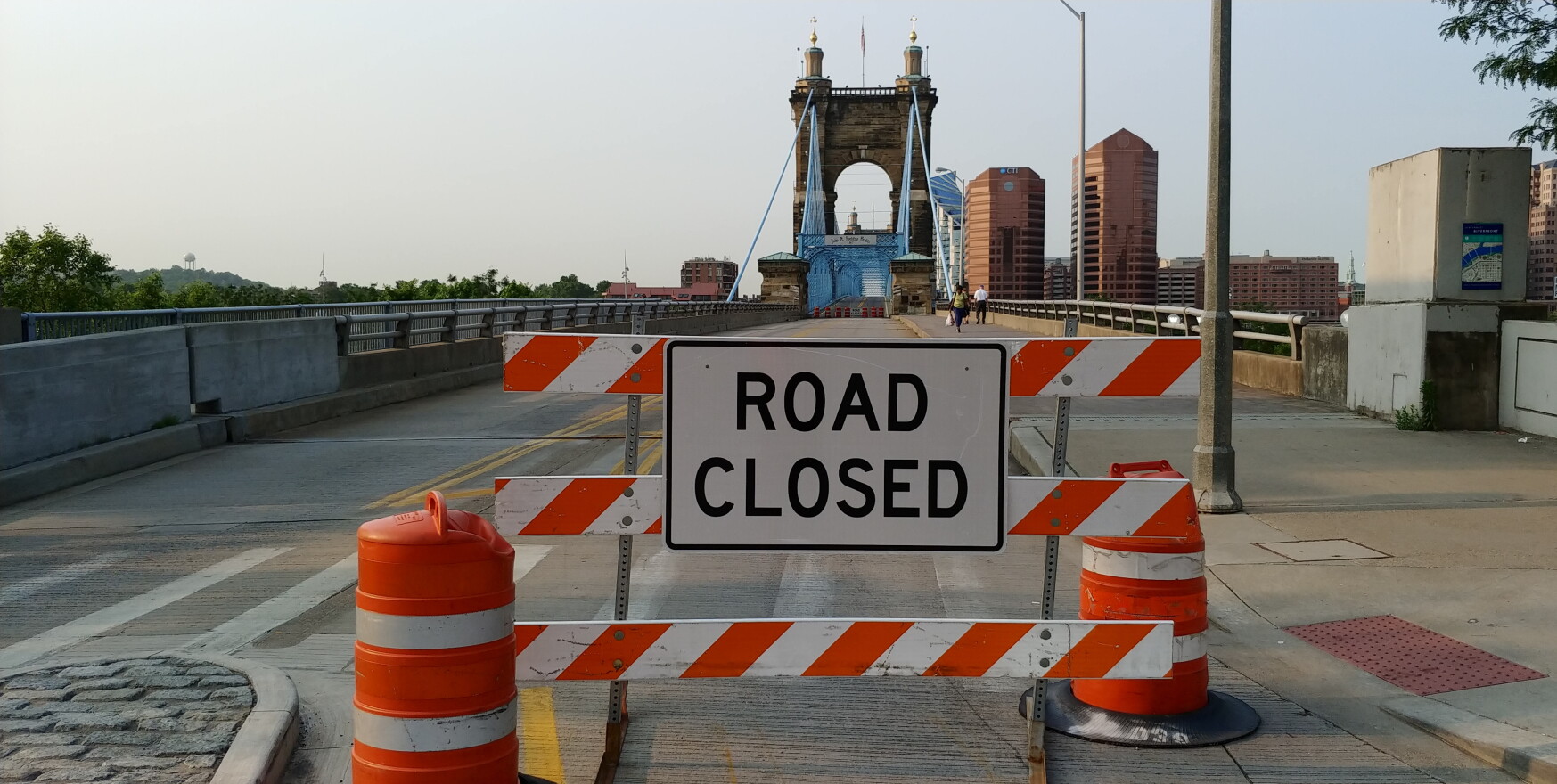 The historic Roebling Suspension Bridge usually carries about 8,000 vehicles and thousands of pedestrians a day.